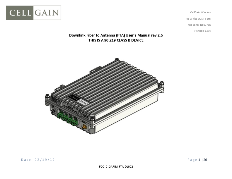 FTA-DL002 Fiber to Antenna System/Booster FTA-DL002 User Manual 