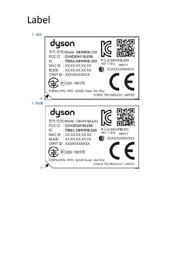 Dyson Technology DBWIFIBLE02 DBWIFIBLE00 DBWIFIBLE02 Label  display picture 1
